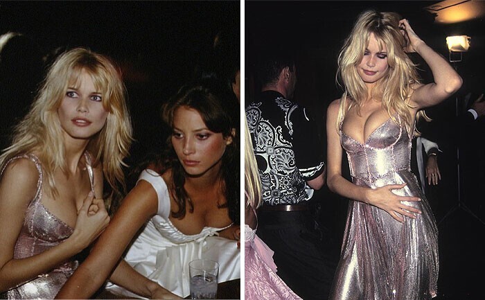 Клаудия Шиффер (и Кристи Тарлингтон) на вечеринке Versace After Party в Париже в 1994 году