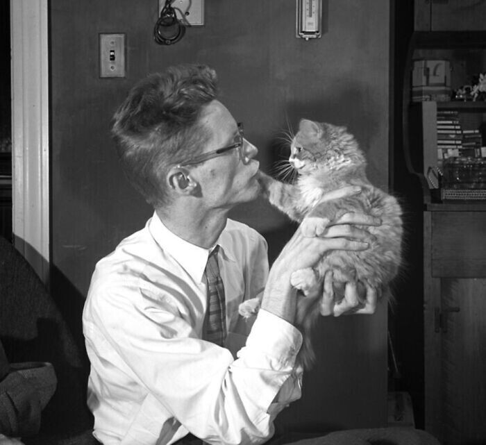 Автопортрет с котом. 1959 год