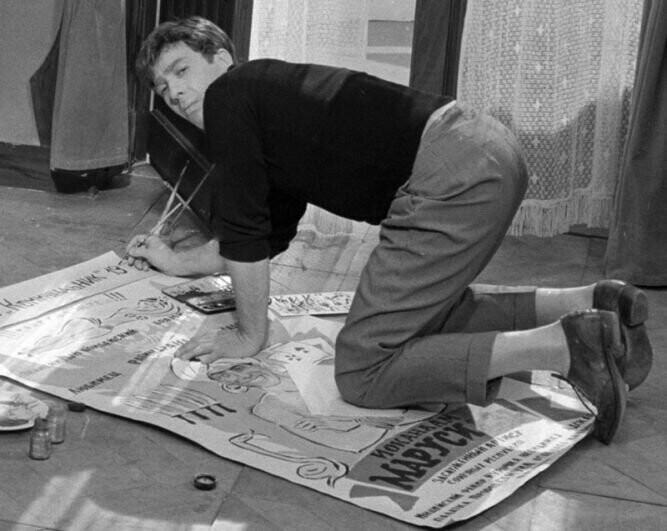 Сергей Юрский на съемках фильма «Золотой теленок», 1967 год