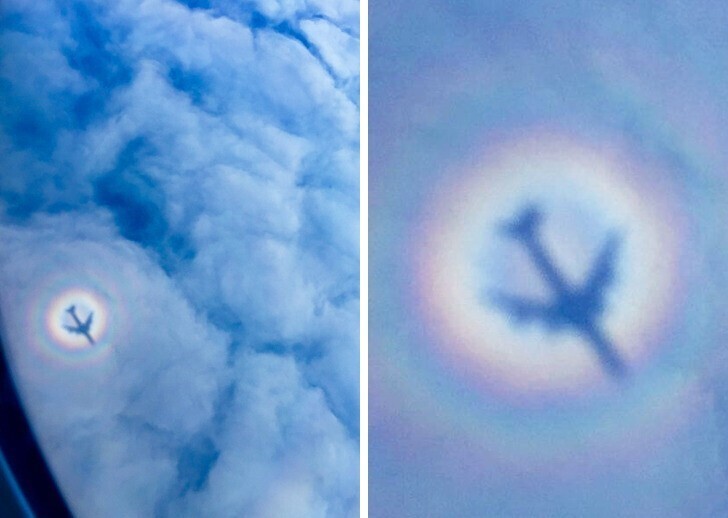 30. «Наш самолет создал свою радужную тень на облаках внизу»
