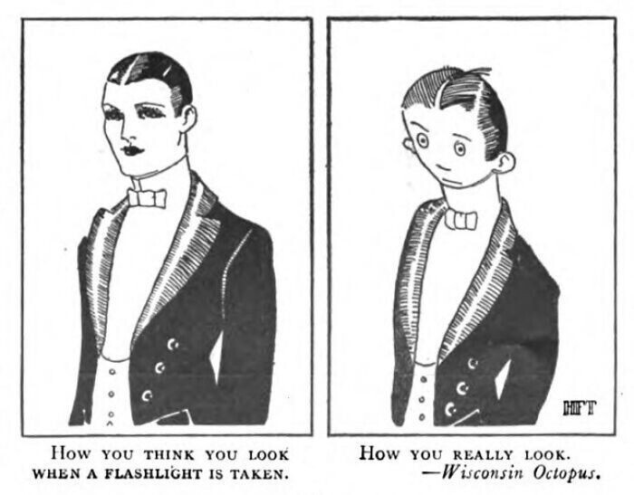 10. [16 июля 1921 г.] Карикатура из журнала Judge «Как ты видишь себя со стороны под прицелом фотоаппарата и как ты выглядишь на самом деле»