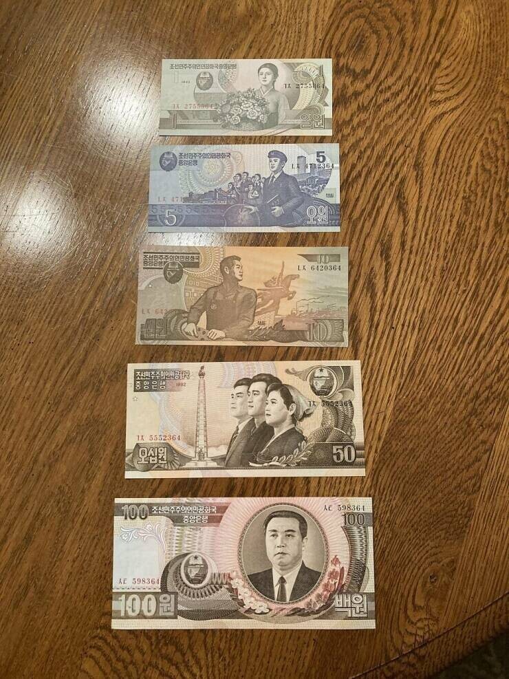 27. Северокорейские банкноты - чем выше номинал, тем больше размер