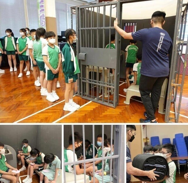 Фиктивная тюрьма в начальной школе Гонконга для обучения детей навыкам соблюдения законов