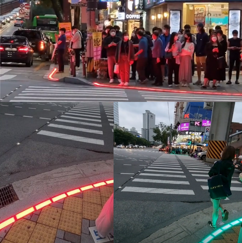 В Сеуле, Южная Корея, на некоторых переходах есть сигнальные огни для пешеходов, которые смотрят в свои телефоны во время перехода