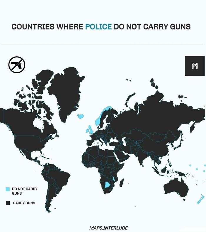 19. Страны, где полицейские не носят оружие (голубой)