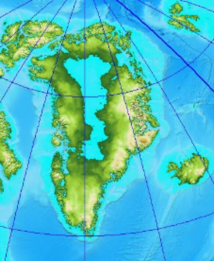 15. Если бы в Гренландии не было льда, прямо в центре суши было бы огромное озеро