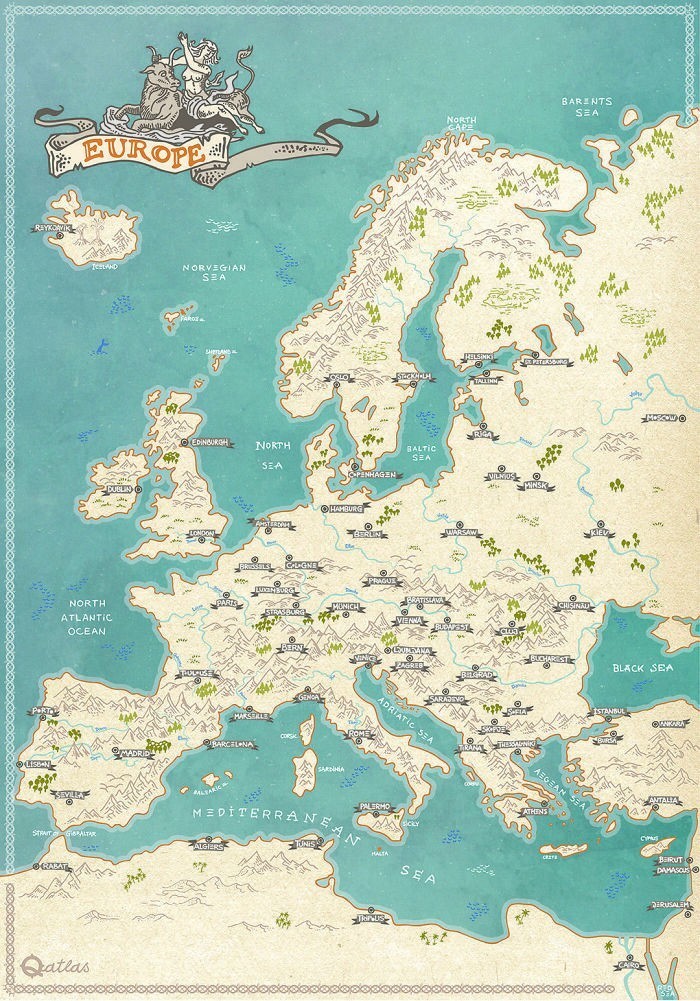 8. "Я нарисовал карту Европы от руки в стиле фэнтези"