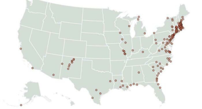28. Карта все еще населенных городов США, которые старше самих США