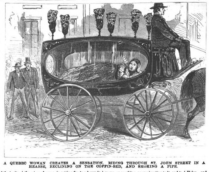 7. В 1871 году женщина из Квебека наняла катафалк с единственной целью — прокатиться по городу в гробу, покуривая сигаретку и и наслаждаясь видом