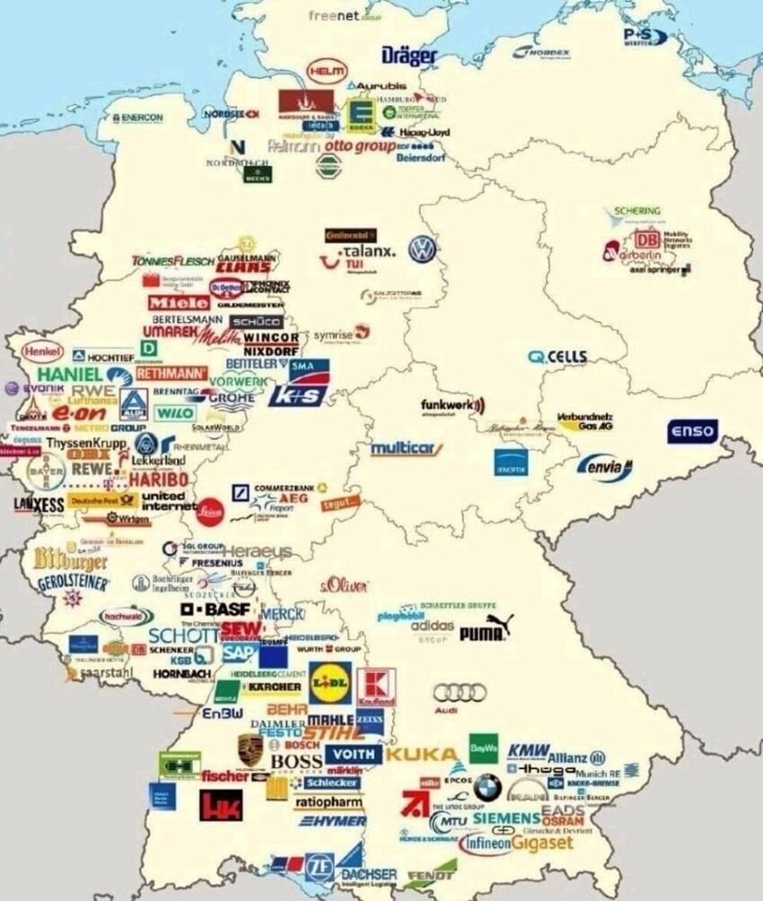 На картинке компании, на которых держится экономика Германии