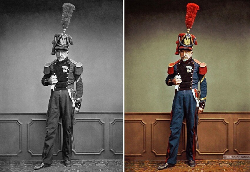 16. Солдат-ветеран наполеоновских войн в своей старой форме в годовщину смерти Наполеона. 1858 год