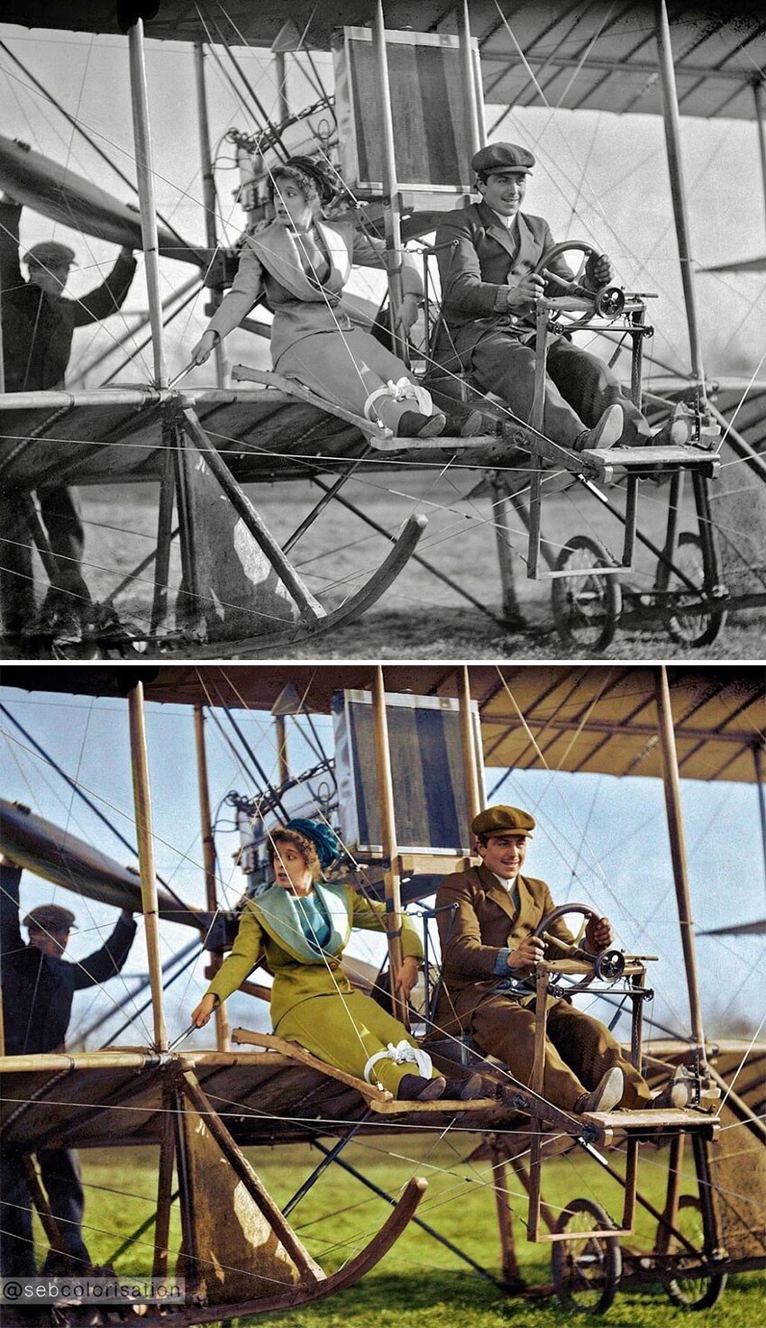 29. Мисс Ленора Риверо с Энтони Яннусом в самолете Рекса Смита, 1911 год