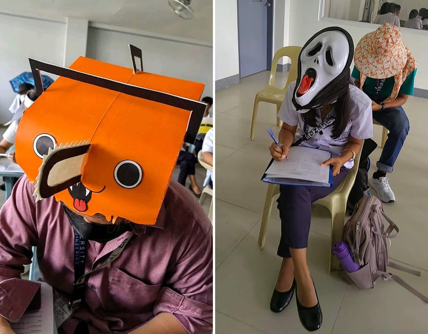 Филиппинские студенты сдают экзамены в «анти-списывательных шлемах»