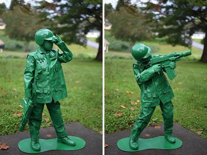 4. "6 баллончиков с краской, и вот мой сын уже выглядит как пластиковый зеленый солдатик"