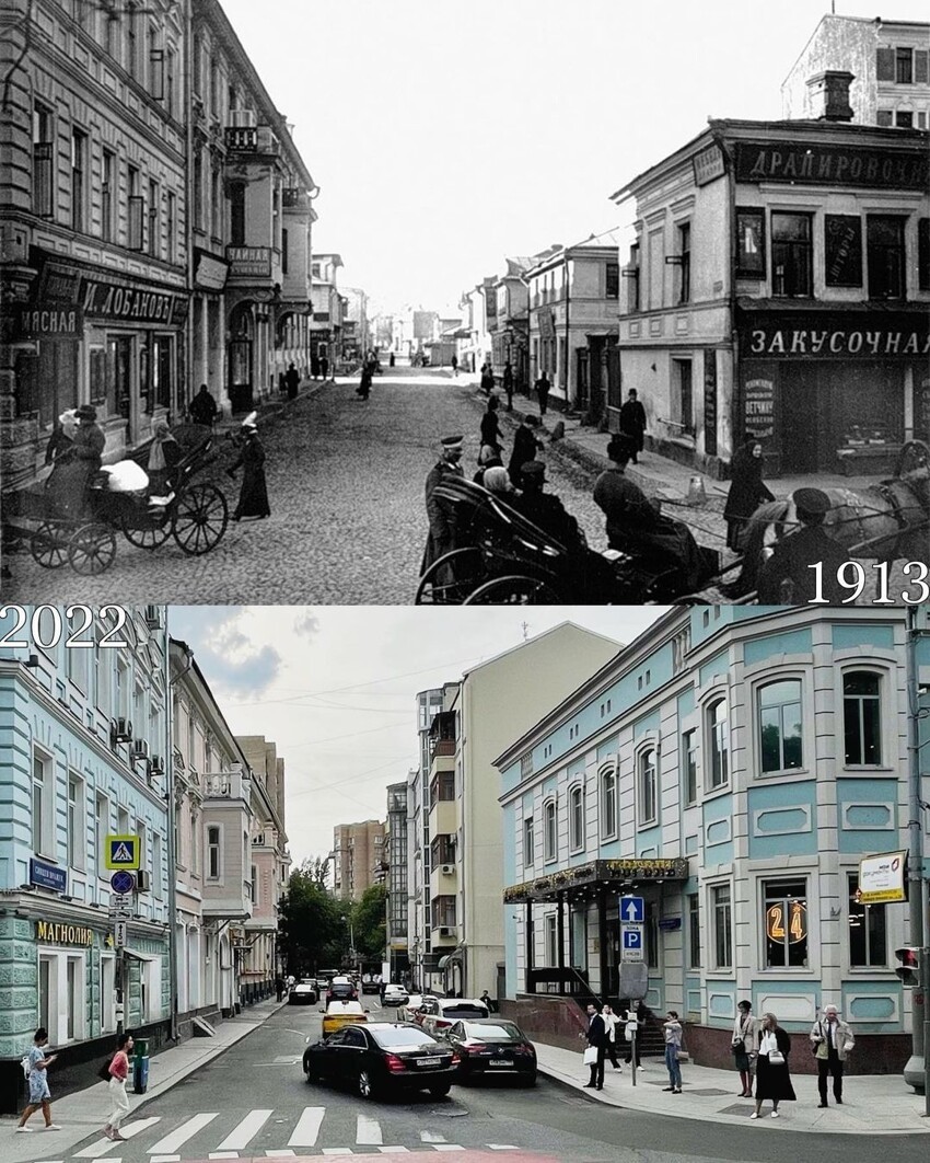 Вид на переулок Сивцев Вражек от Пречистенского бульвара в Москве
