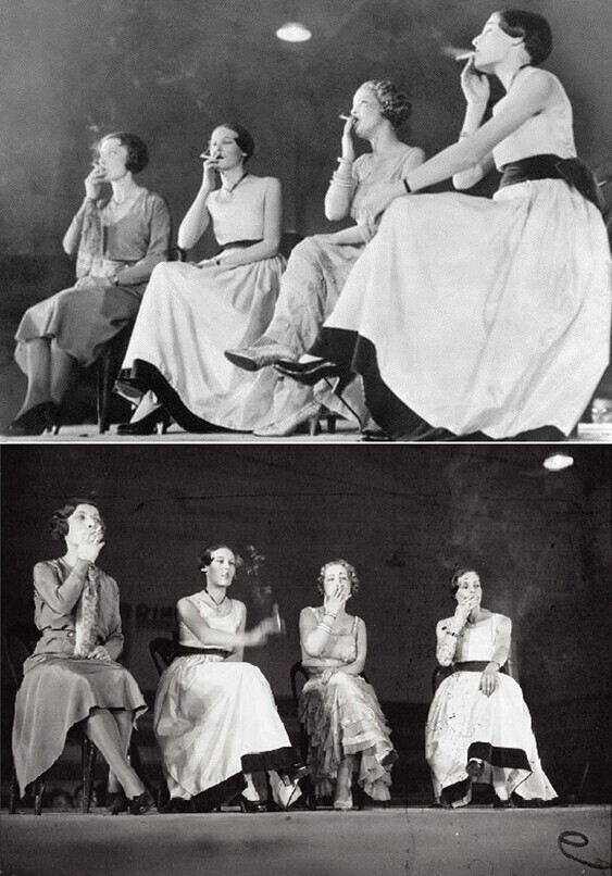 Женщины на конкурсе "Самый элегантный стиль курения". Париж, 1932 год