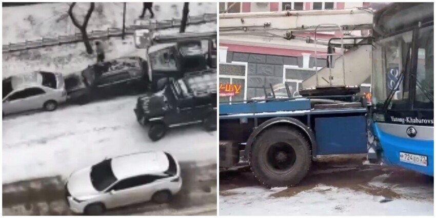 "Кран, камаз, автобус!": в Хабаровске "внезапно" выпал снег и коммунальщики оказались к нему не готовы