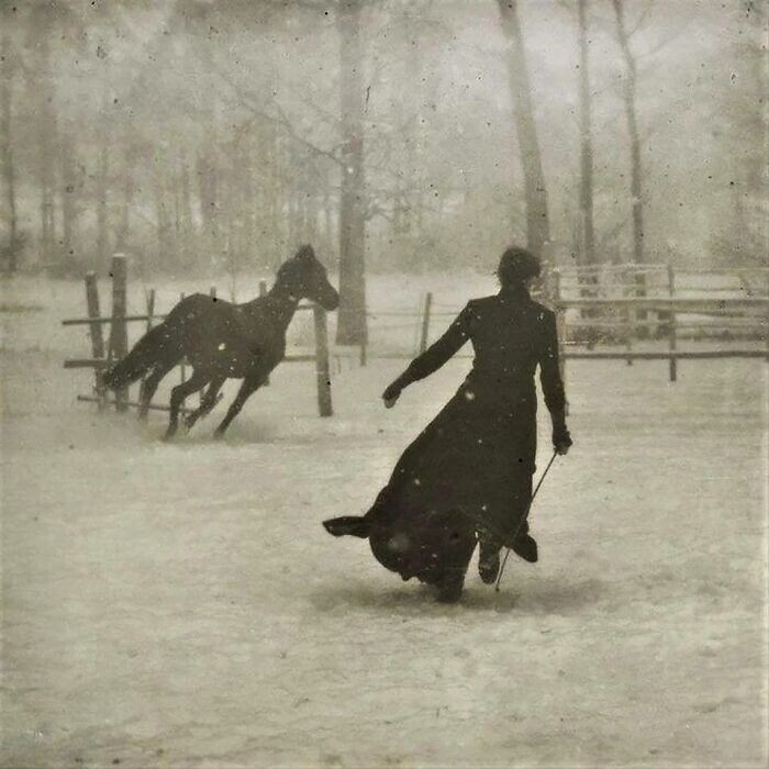 26. Дама и ее лошадь в снежный день 1899 года