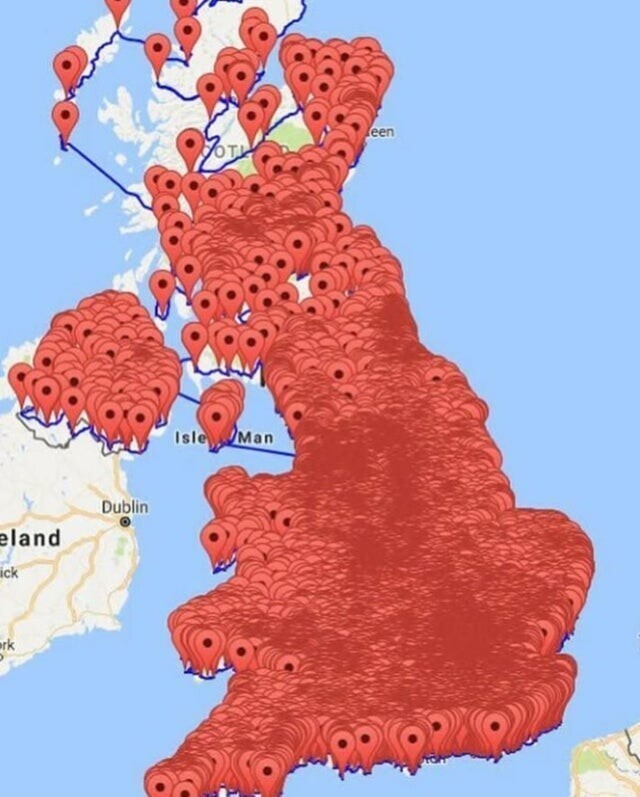 Все пабы Великобритании отмечены на Картах Google