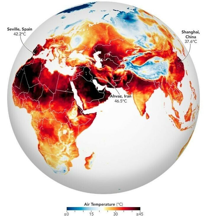 2. Летом 2022 года жара и пламя окутали Европу, Африку и Азию. Максимальная температура в градусах Цельсия