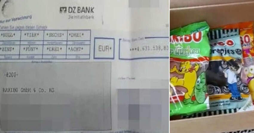 В Германии мужчине, который нашел чек на 4,6 млн евро, отблагодарили желейными мишками