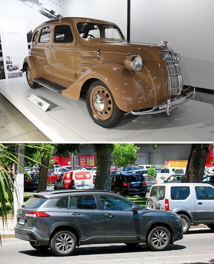 23. Toyota Model Aa Sedan (1936) и Toyota Corolla Cross (2022)