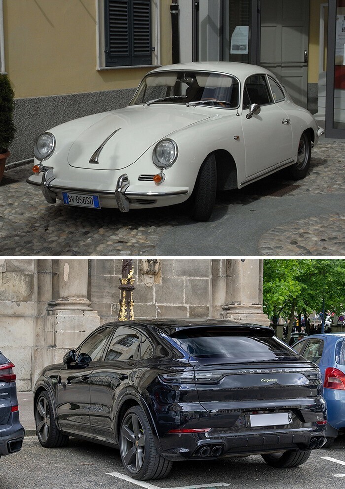 16. Porsche 356 (1948) и Porsche Cayenne E-Hybrid Coupe (2021)