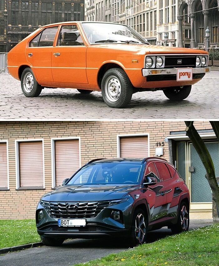4. Hyundai Pony (1975) и Hyundai Tucson (2022)