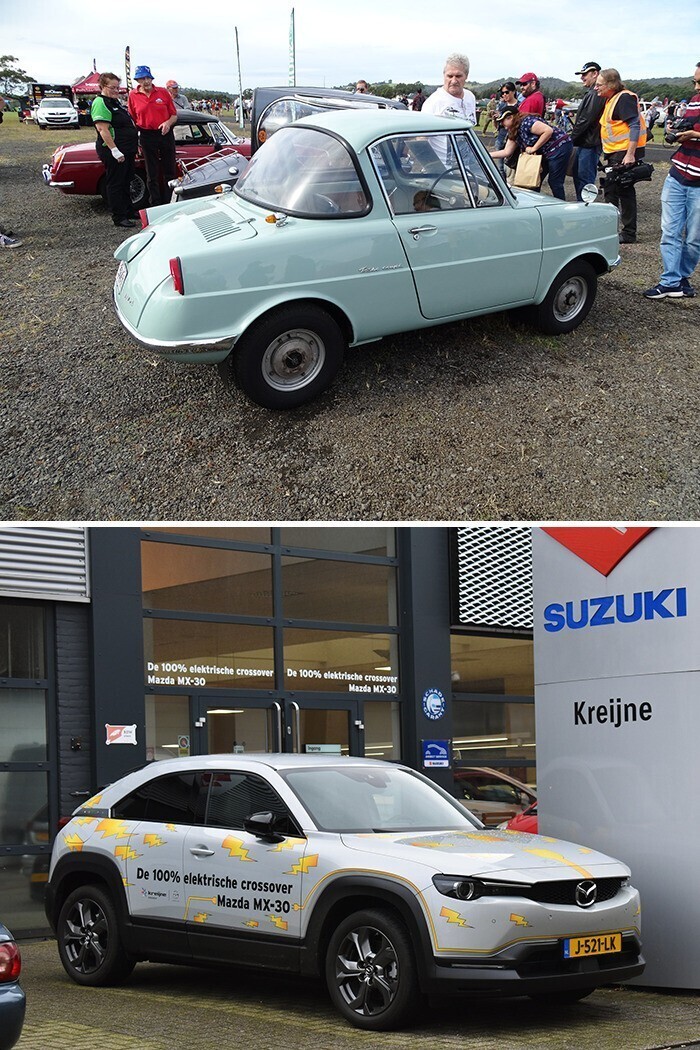 12. Mazda R360 (1960) и Mazda MX30 (2020)