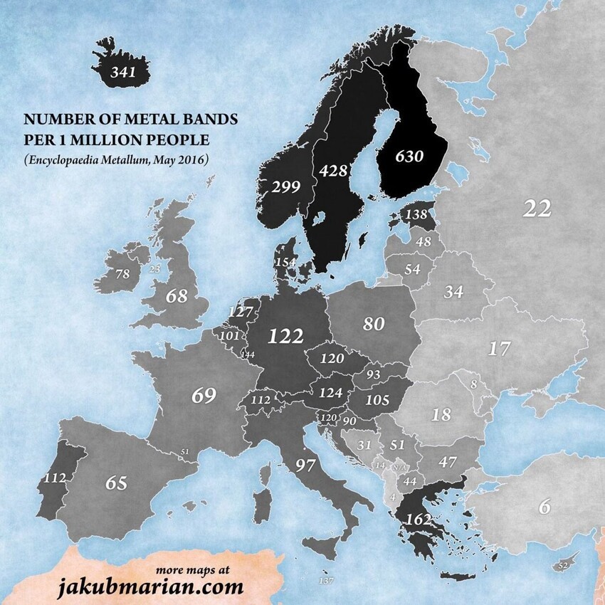 3. Количество хэви-метал групп на 1 млн. населения