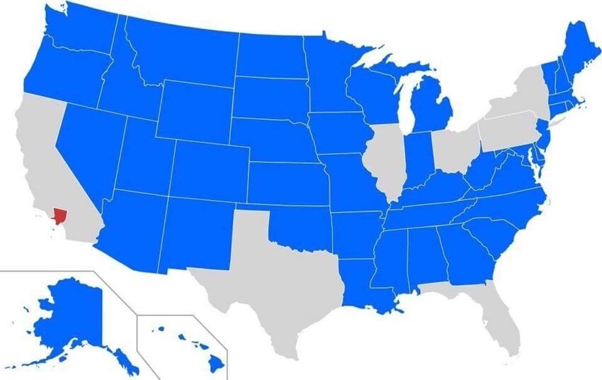 8. Во всех этих синих областях живет меньше людей, чем в округе Лос-Анджелес (красный)