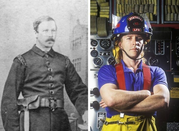Пожарный в конце 19 века и в наши дни
