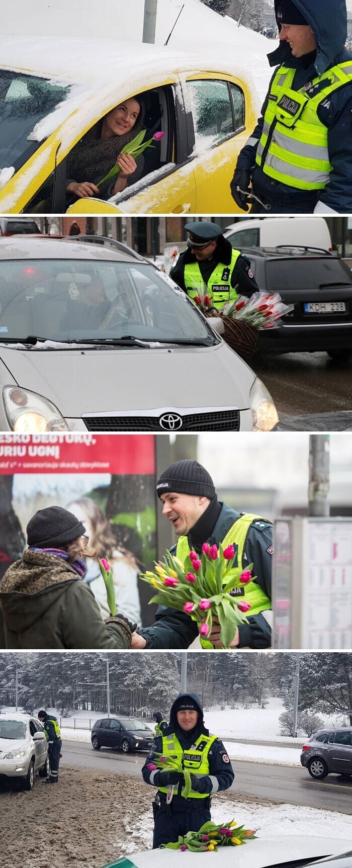 9. "В Литве у дорожной полиции есть традиция: останавливать каждую женщину-водителя в Международный женский день и дарить цветы"