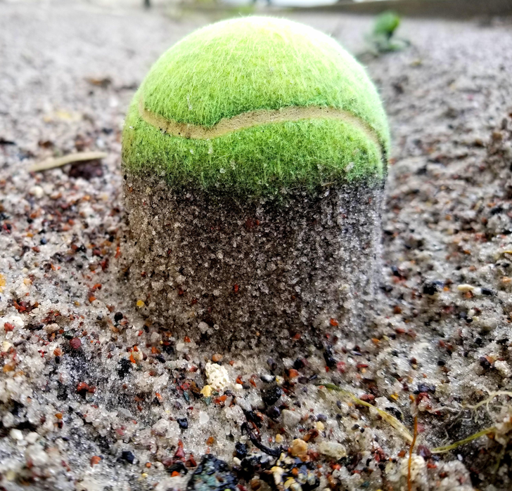 Мячик "слился с песком" после дождя