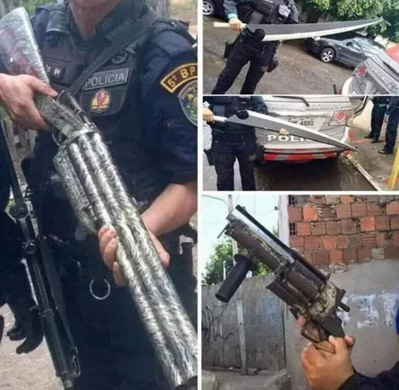 Оружия, конфискованные у бразильских гангстеров (в том числе шестиствольный самопал)