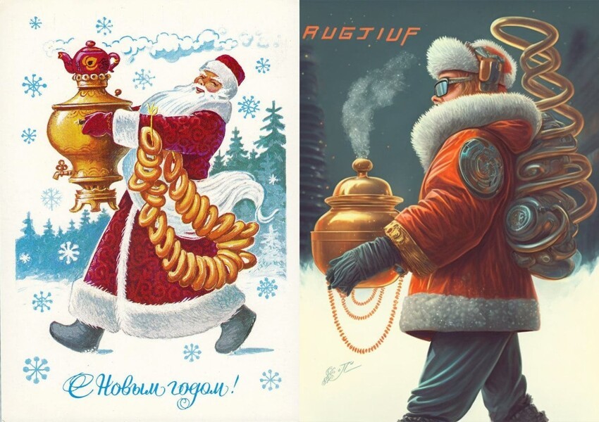 Нейросеть перерисовала советские новогодние открытки, показав их в непривычном виде