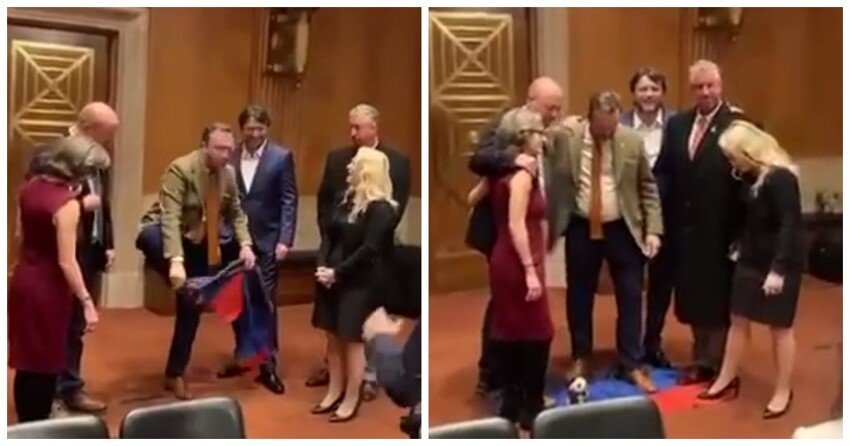 Цирк дня: в Конгрессе США делегация украинских волонтёров потопталась на флаге ДНР
