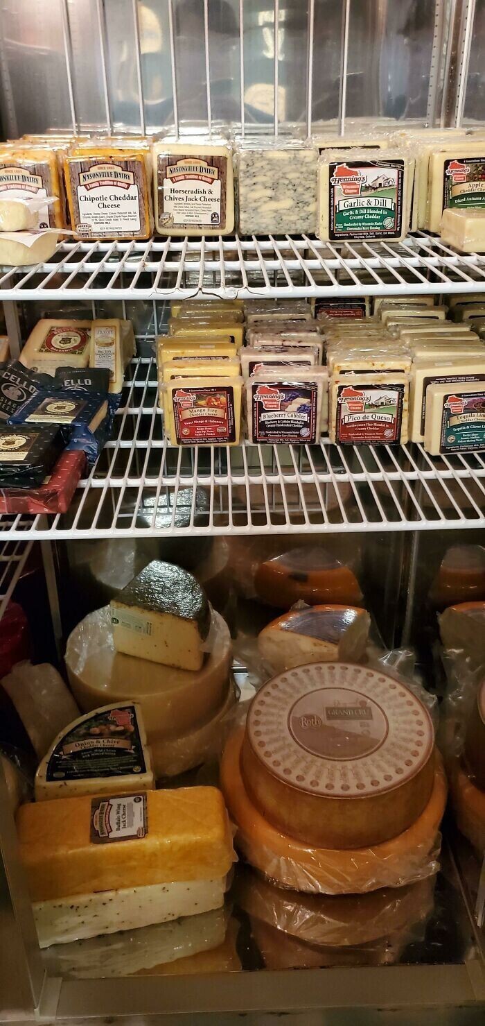 Домашний холодильник с целой коллекцией сыров