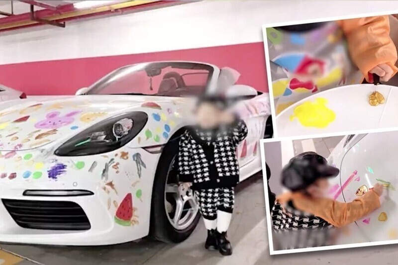 Соцсети негодуют: мать разрешила двухлетней дочери разрисовать семейный Porsche