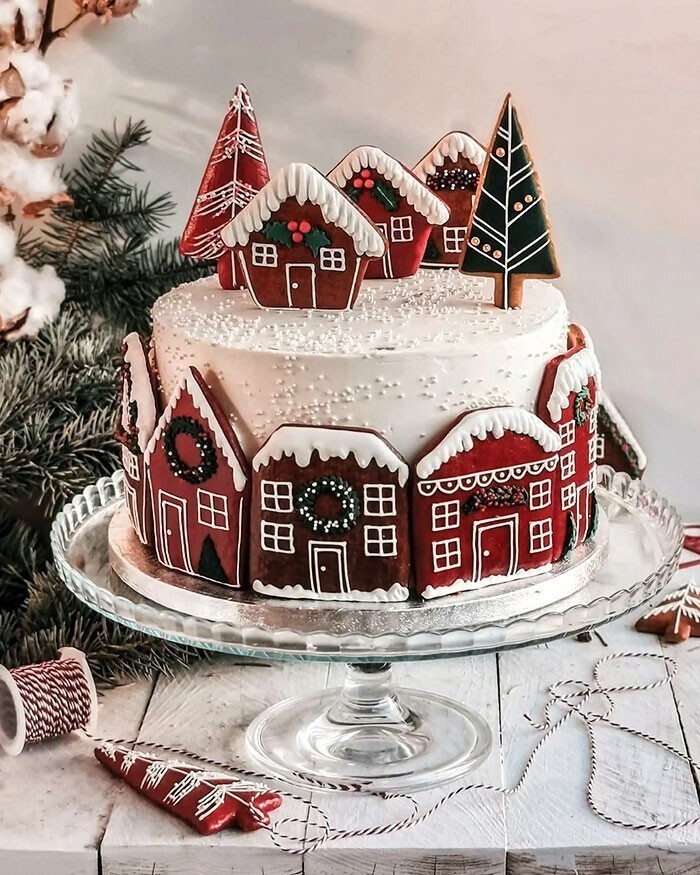 "Зимний пейзаж на тортике к Рождеству"