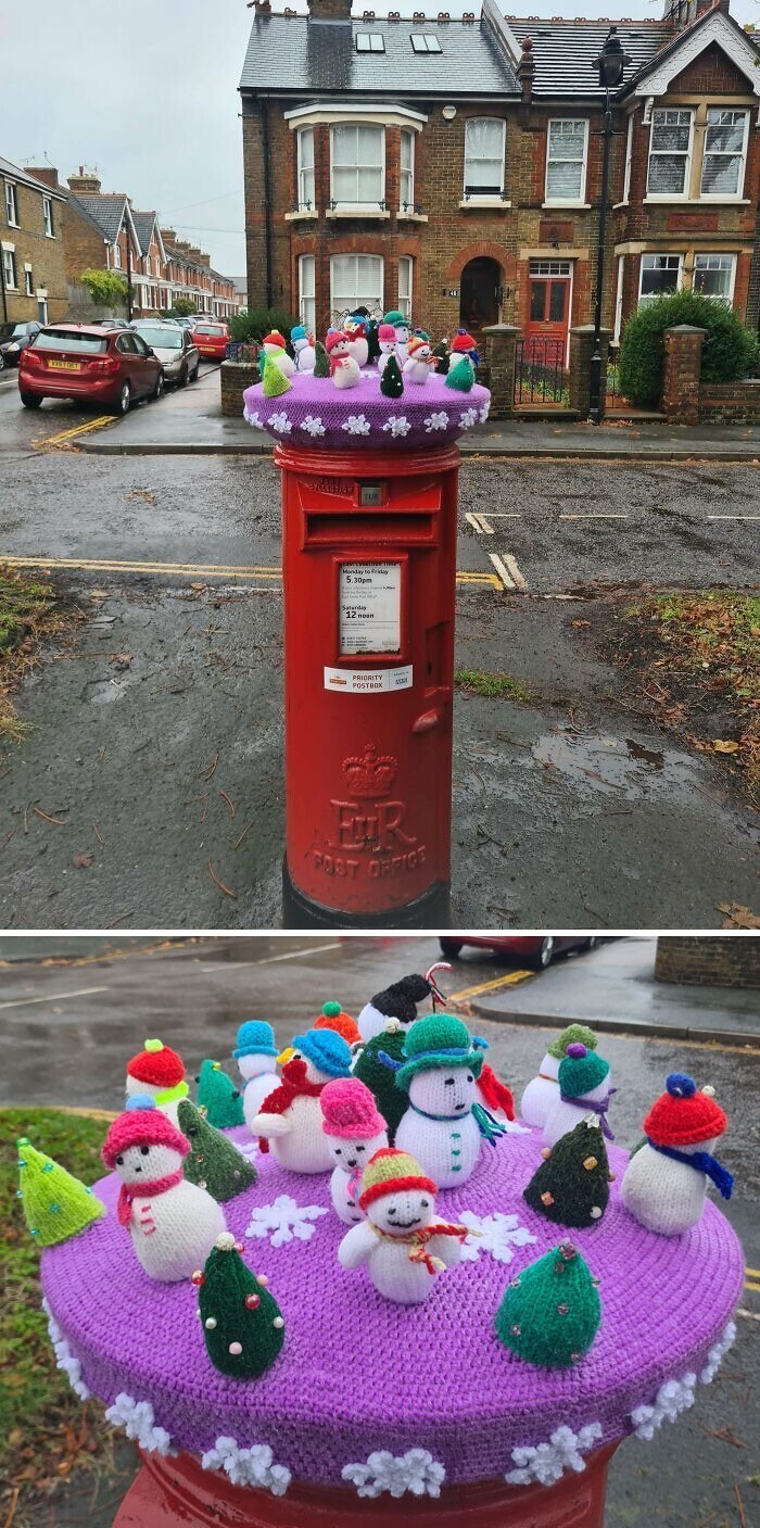 Почтовый ящик охраняют праздничные снеговички