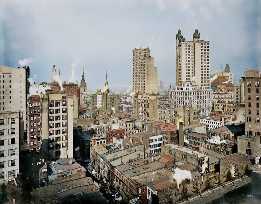 Финансовый район с Woodbridge Building. Нью-Йорк, Манхеттен, 1900 год.