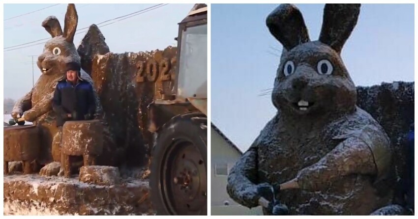 Скульптор из Якутии слепил из навоза играющего на барабане зайца