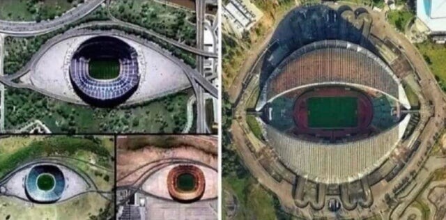 Футбольные стадионы выглядят как гигантские глаза, если смотреть сверху