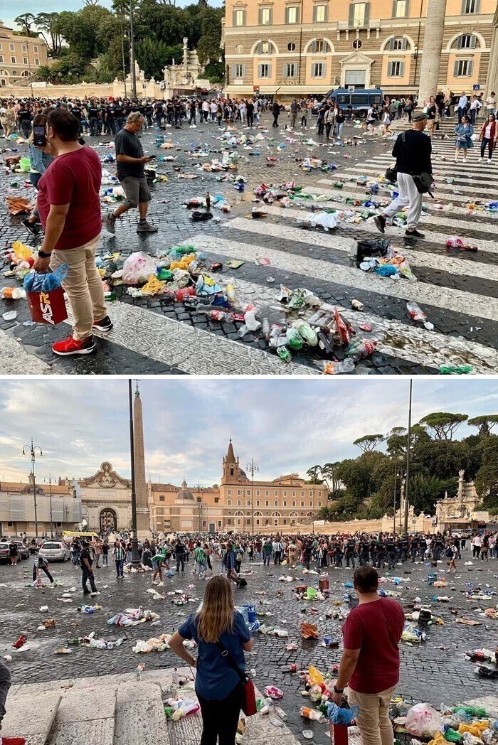Вот в каком виде фанаты футбольного клуба Реал Бетис оставили площадь в Риме за несколько часов до матча