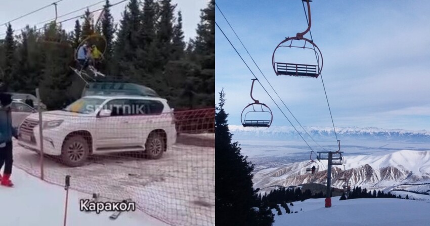 На горнолыжной базе в Киргизии туристы чуть не сорвались с канатной дороги из-за "бога парковки"