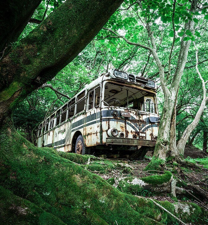 35. Брошенный автобус в лесу где-то в Японии