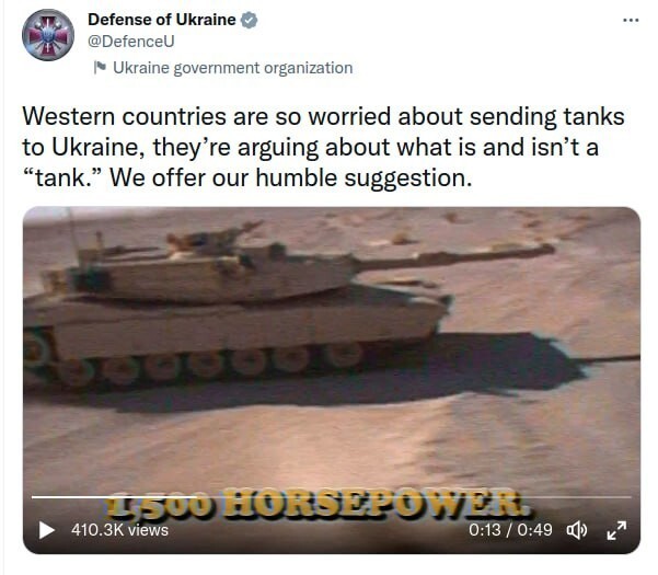 «Авто для отдыха»: Минобороны Украины в новом шуточном ролике просит танки у Запада