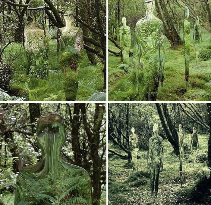 1. Зеркальные скульптуры, в которых отражается лес, автор шотландский художник Роб Малхолланд