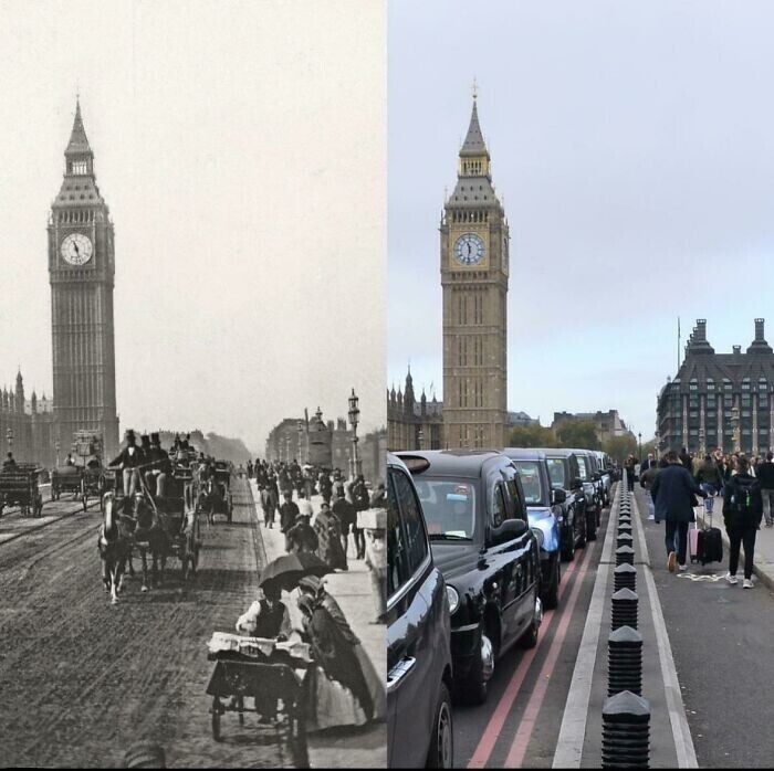 31. Башня Элизабет с Вестминстерского моста. 1869 и 2022 гг.